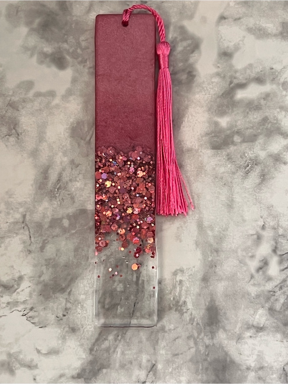 Personalized Glitter Resin Bookmark with Pink Tassel - Picture 2 of 2